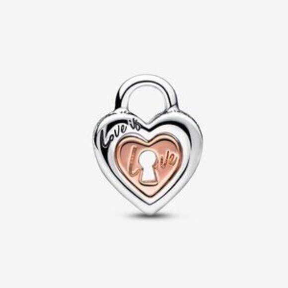 Two-tone Padlock Splittable Heart Charm - Picture 3 of 4